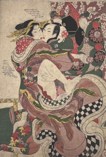 ATTRIBUÉ À KEISAI EISEN (1790-1848) : Four shunga oban yoko-e representing couples...
