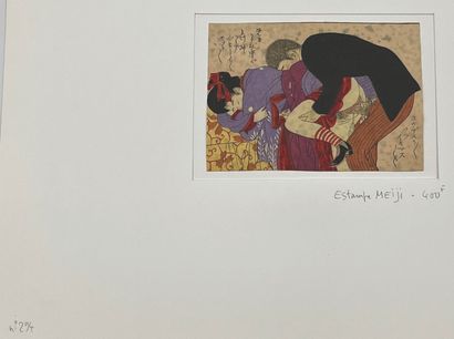 JAPON - Epoque MEIJI (1868 - 1912) Thirty-four pages cut out, illustrating erotic...