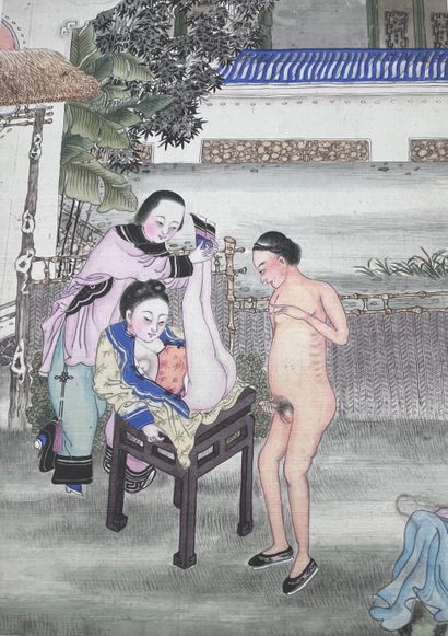 CHINE - XIXe siècle Album accordéon, vingt-quatre encres sur soie, illustrant des...