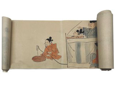 JAPON - Epoque EDO (1603 - 1868), XIXe siècle Rouleau, encre polychrome sur papier,...