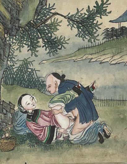 CHINE - XIXe siècle Album de seize encres sur papier, illustrant des scènes du jeu...