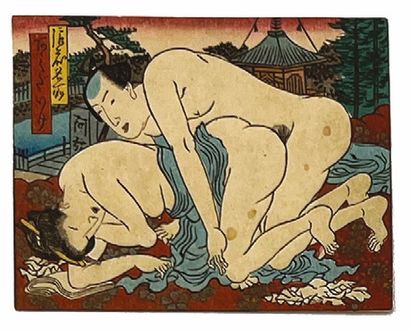 JAPON - MILIEU XIXe SIÈCLE Ecole Utagawa : Quatre estampes yatsugiri yoko-e, illustrant...
