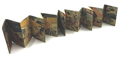 JAPON - Epoque MEIJI (1868 - 1912) Small accordion album, eight prints yatsugiri...