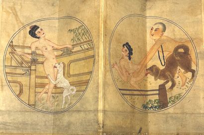 CHINE - XXe siècle Album accordéon, huit encres sur papier, représentant des femmes...