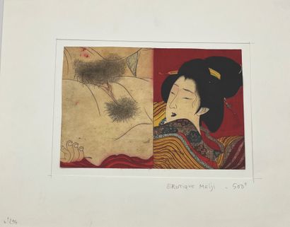 JAPON - Epoque MEIJI (1868 - 1912) Thirty-four pages cut out, illustrating erotic...