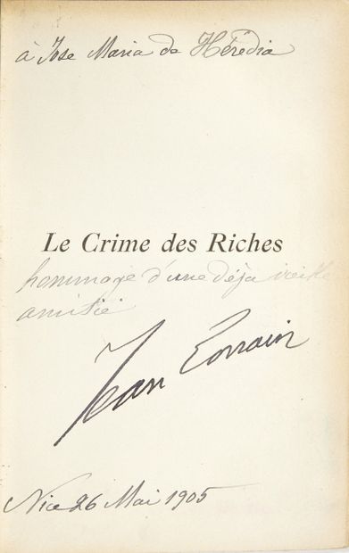 LORRAIN, Jean. Le crime des riches. Pierre Douville, Paris 1905 ; in-12 demi-maroquin...