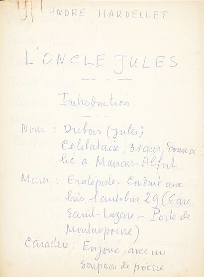 HARDELLET, André. Manuscrit autographe signé, l'Oncle Jules ; 128 pages in-4 maroquin...