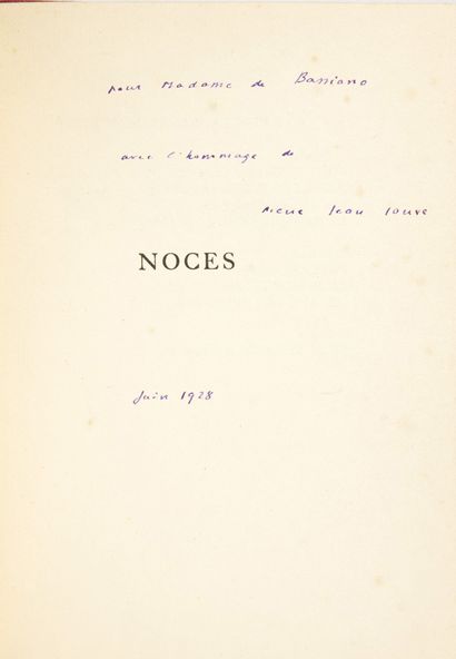 JOUVE, Pierre Jean. Noces. Paris, Au Sans Pareil, 1928 ; in-12, demi-maroquin rouge...