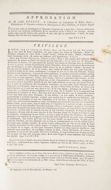 null RICHELET (Pierre). Dictionnaire de la langue françoise ancienne et moderne....