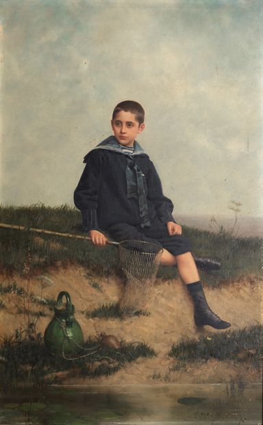 null EMILE EISMAN-SEMENOWSKY (1859-1911). Le jeune pêcheur (1884). Huile sur panneau...