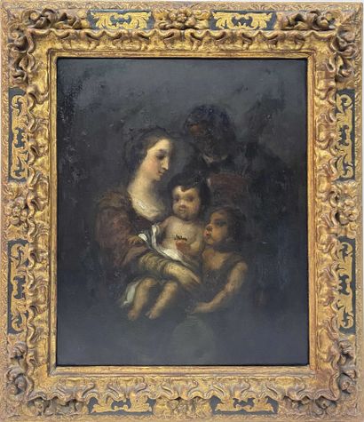 null Ecole Française du XVIIe siècle La sainte Famille Huile sur toile. H_45 cm L_36...