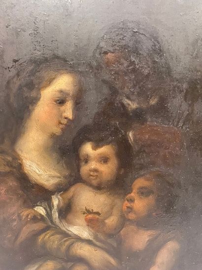 null Ecole Française du XVIIe siècle La sainte Famille Huile sur toile. H_45 cm L_36...