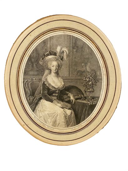 null Portrait de Marie Antoinette Reine de France Gravure ovale sur papier d’après...