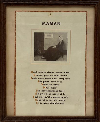 null Gravure représentant un poème "Maman" et une reproduction de la mère de l'artiste...