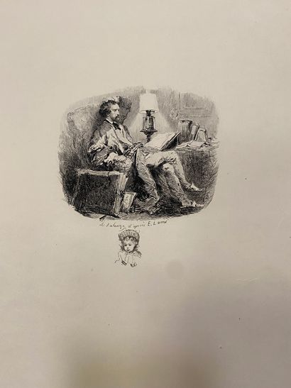 null 
Ensemble de gravures comprenant cinq oeuvres après Eugène Lami en noir et blanc....