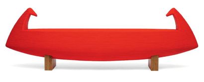 null BANC PIROG Corde de coton peinte en rouge breughel, chêne massif (cales). Création...