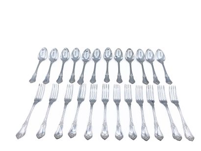 null Twelve silver plated cutlery in rocaille style signed Christofle