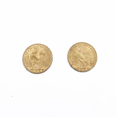 null Lot of 2 gold coins of 20 francs effigy rooster and Marianne of 1912 Condition...