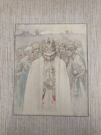 null Henri PRIVAT-LIVEMONT (1861-1936) L’Empereur Guillaume Aquarelle et crayon H_28...