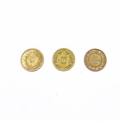 null Lot de 3 pièces en or de 20 francs - Napoléon III tête Laurée de 1869, D_21...