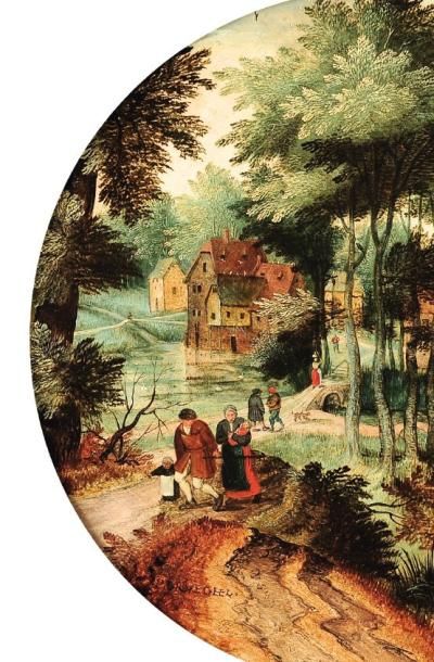 Pieter II Brueghel (Bruxelles 1564 - Anvers 1638) Promeneurs sur un chemin près d'un...