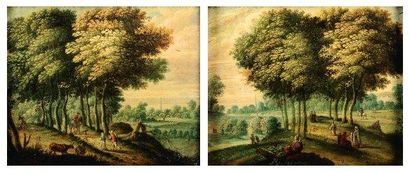 Attribué à Jasper van der Laanen (1575/95 - 1624/44) Paysages de forêt avec promeneurs...