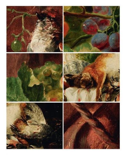 Jan Fyt (Anvers 1611 - 1661) Gibier à poil et à plumes avec une corbeille de fruits...