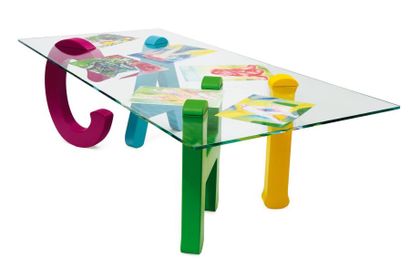 Sandro Chia (né en 1946) Prototype Table de salle à manger «Chia» à épais plateau...