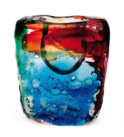 Fulvio Bianconi (1915-1996) Pièce unique Vase en épais verre de Murano soufflé et...