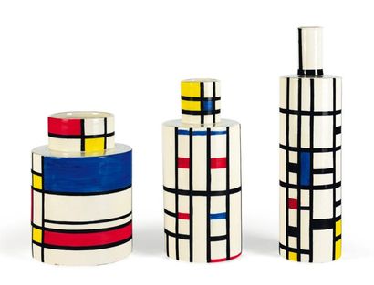 Cleto Munari (né en 1930) Prototypes Suite de trois vases «Homage to Mondrian» en...