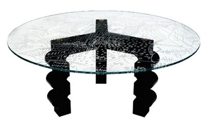 Alessandro Mendini (né en 1931) Pièce unique Table ronde à épais plateau en verre...