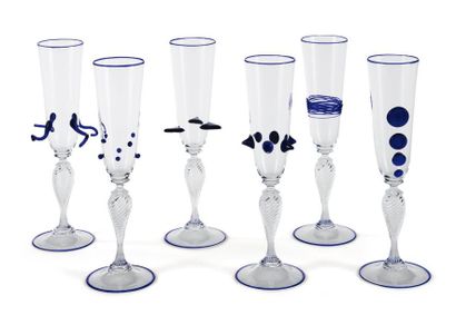 Cleto Munari (né en 1930) Prototypes Suite de six verres sur pied, Murano soufflé...