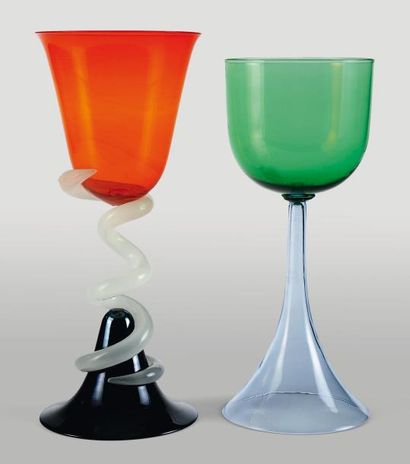 Flavio Albanese A - Prototype Verre sur pied, Murano soufflé et coloré. Daté 1997....