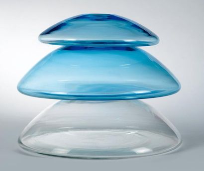 SOTIRIOS PAPADOPOULOS Suite de trois vases «Acqua» superposables en verre de Murano...