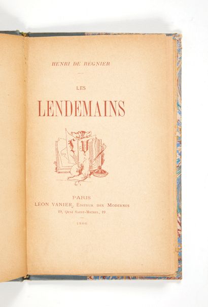 REGNIER, Henri de. Les Lendemains. Paris, Léon Vanier, 1886 ; in-8 demi-toile bleu...