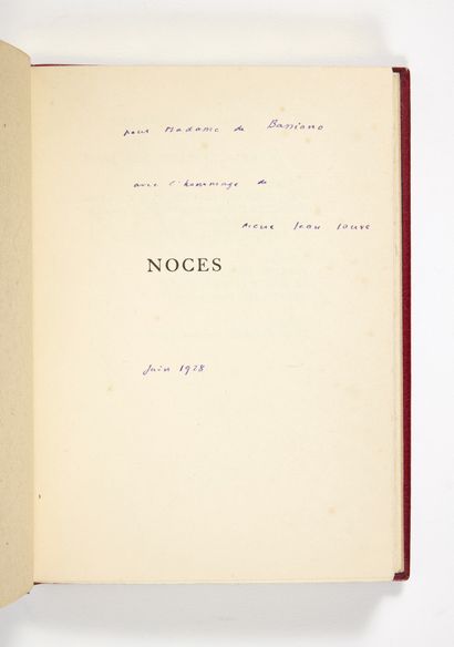 JOUVE, Pierre Jean Noces. Paris, Au Sans Pareil, 1928; in-12, red half-maroquin with...