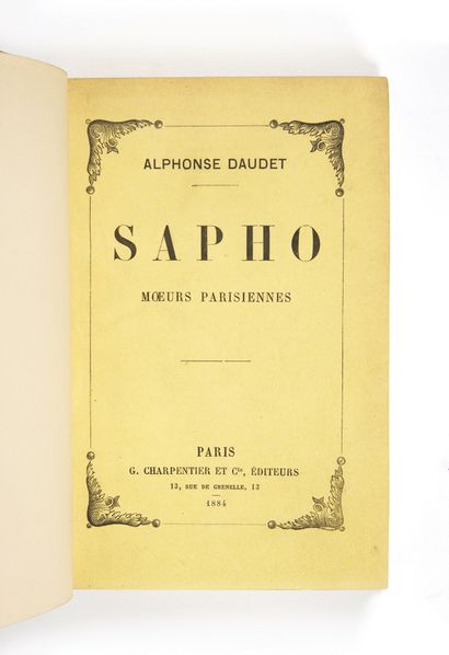 DAUDET, Alphonse. Sapho. Moeurs parisiennes. Paris, Charpentier, 1884 ; in-8 demi-maroquin...