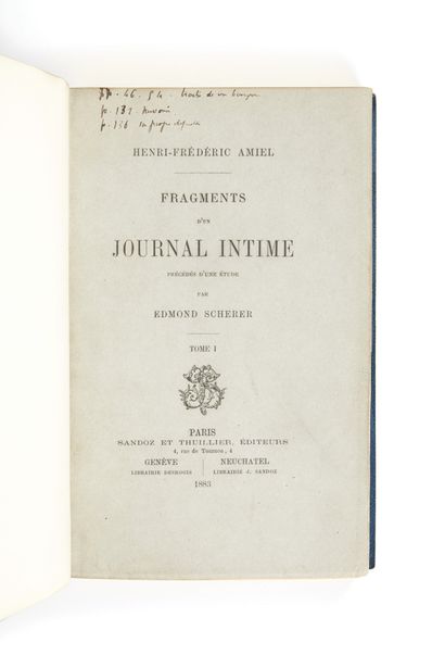 AMIEL, Henri-Frédéric. Fragment d’un journal intime précédé d’une étude par Edmond...