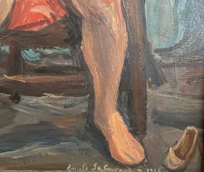 null Emile Sabouraud (1900-1996) Femme nue sur une chaise Huile sur toile signée...