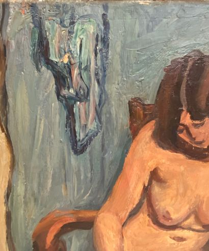 null Emile Sabouraud (1900-1996) Femme nue sur une chaise Huile sur toile signée...