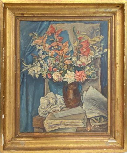 null Emile Sabouraud (1900-1996) Bouquet Huile sur toile SIgnée et datée en bas à...