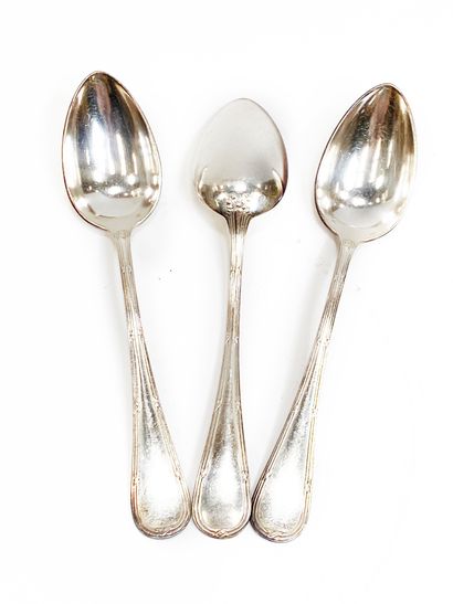 null Set of silver plated cutlery consisting of 6 forks and 6 soup spoons net contour...