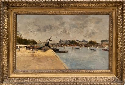 null Marcel Prud'homme Quais de Seine Oil on canvas signed lower left H_32,5 cm L_55...