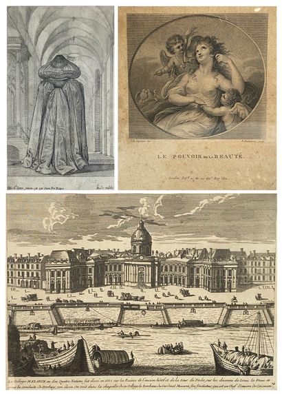 null Lot of 3 engravings including : The power of beauty after Cipriani, a view of...