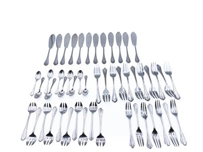 null 
Set of fish cutlery, oyster forks, cake forks and mocha spoons in silver plated...