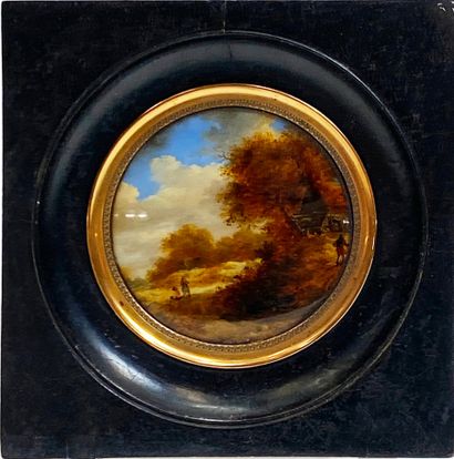 null French school of the XIXth century Miniature landscape D_8 cm