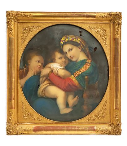 null ECOLE DU XIXE SIECLE D'APRES RAPHAEL 

Vierge à l'enfant (La Vierge à la chaise)...
