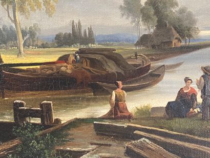 null ATTRIBUE A ANTOINE GUINDRAND (1801 – 1843) 

Le canal de l’écluse au village...