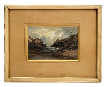 null EUGENE ISABEY (1803 - 1886) 

Estuaire normand 

Gouache aquarellée. 

Signé...
