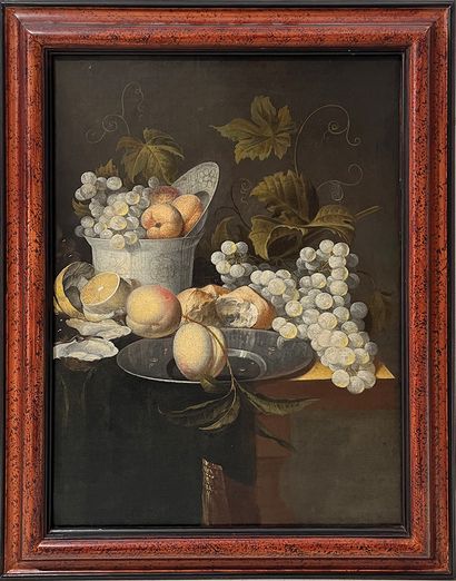 null ATTRIBUE A MARTINUS NELLIUS (1621 - 1719)

Fruits et citron sur un entablement

Raisin...
